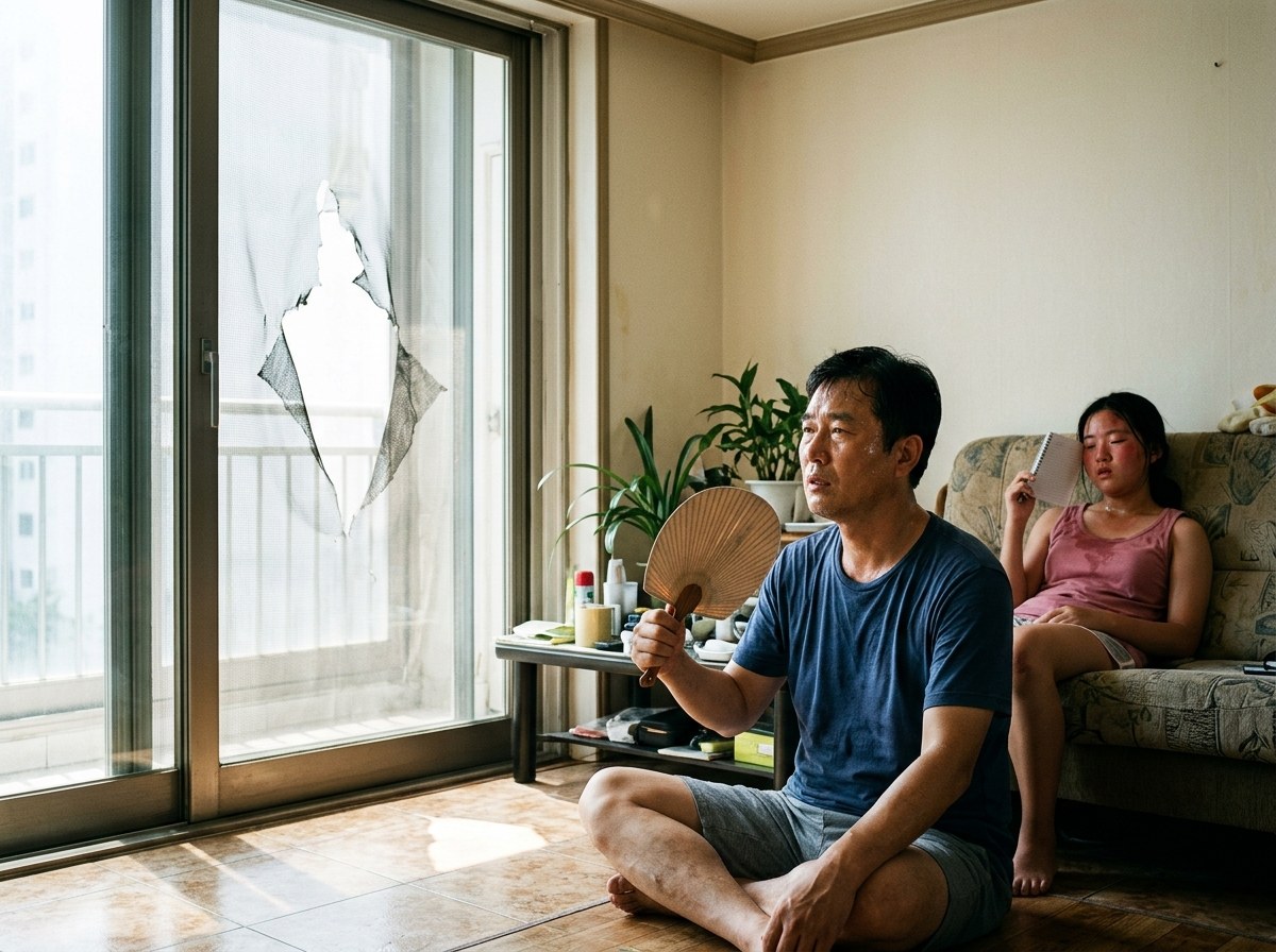 대야동 방충망 - 방충망이 찢어져 무더운 날에도 창문을 못 여는 집
